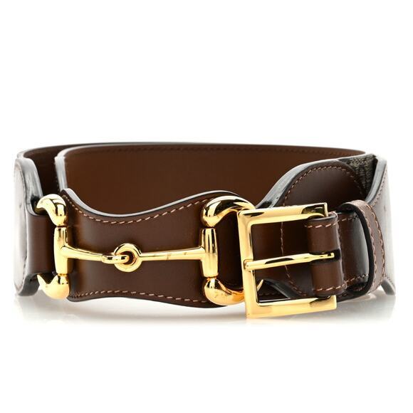 Gucci Brown Leather Belt with Gold Buckle - Picture 1 of 9